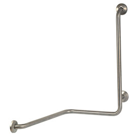 Kétszer 90°-ban hajlított sarokkapaszkodó, takarótárcsával, rozsdamentes acél, fényes, jobbos