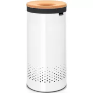  Brabantia Laundry Bin szennyestartó szellőző nyílásokkal, tépőzáras, mosható szennyesgyűjtő zsák, henger forma, közepes méret 35L, parafa fedő, acél, fehér - 104367