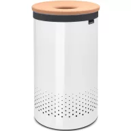   Brabantia Laundry Bin szennyestartó szellőző nyílásokkal, tépőzáras, mosható szennyesgyűjtő zsák, henger forma, nagy méret 60L, parafa fedő, acél, fehér - 104404
