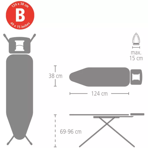 Brabantia Solid Steam Iron Rest vasalódeszka 1240x380mm - B méret, fix vasalótámasz, D=22mm fehér váz, pamut virág huzat - 108822