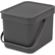   Brabantia Sort & Go konyhai szemetes felnyitható fedéllel, fogantyúval szelektív és komposzt gyűjtéséhez, 6L - S méret, sötétszürke - 109720