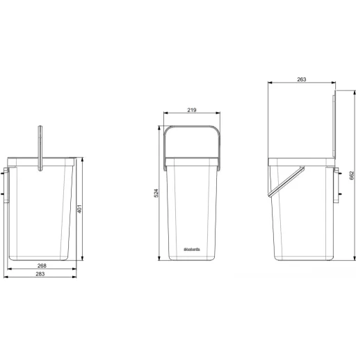 109966 Brabantia Sort & Go konyhai szemetes felnyitható fedéllel CAD rajza.