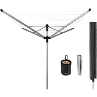   Brabantia Rotary Dryer Lift-O-Matic Advance kerti ruhaszárító 60m, UV-álló, forgatható, D=50mm, ultra könnyen állítható magasság, földbe szúrható, védőzsák, csipesztartó, metál szürke - 117145