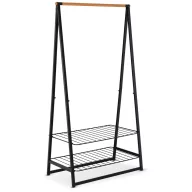   Brabantia Linn Clothes Rack Large ruhatartó állvány, 995x1900x570mm nagy méret, 2db állítható magasságú rácsos polc, bambusz rúd, acél váz, fekete - 118241