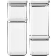   Brabantia tárolóedény készlet, 4db-os, 2x1,6L/2x0,7L, egymásra rakható, légmentes záródás, szögletes, világosszürke, átlátszó műanyag tartály - 122569