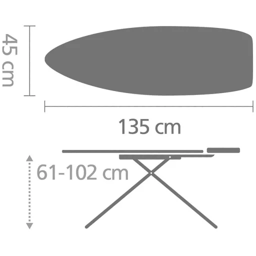 Brabantia Heat-Resistant Parking Zone vasalódeszka 1350x450mm - D méret, hőálló pihentető zóna, ülve vasaláshoz, D=35mm fekete váz, reggeli szellő huzat - 124747
