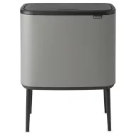   Brabantia Bo Touch Bin nyomófedeles szelektív hulladékgyűjtő, magasított, lábakon álló, műanyag tartály, 3x11L - X méret, acél, betonszürke ásványi textúra - 127229