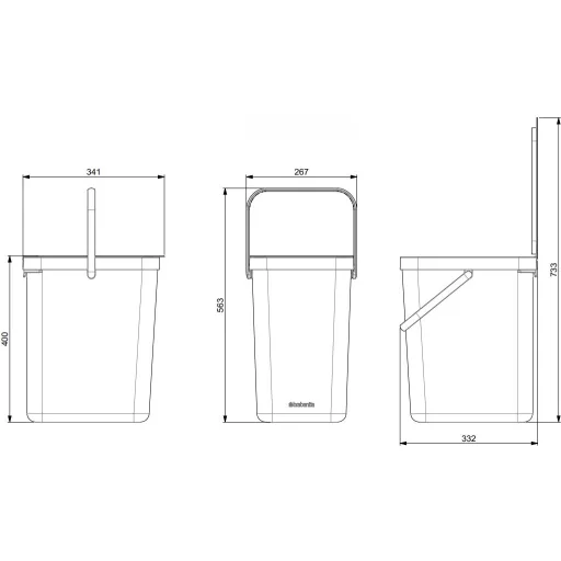 129940 Brabantia Sort & Go konyhai szemetes felnyitható fedéllel CAD rajza.