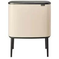   Brabantia Bo Touch Bin nyomófedeles szelektív hulladékgyűjtő, magasított, lábakon álló, műanyag tartály, 3x11L - X méret, acél, világos bézs - 201608