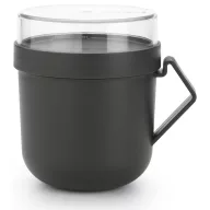   Brabantia Make & Take Soup Mug leveses bögre, 600 ml, hőálló fogantyú, beépített gőzkieresztő szelep, felső tárolórekesz, szivárgás- és légmentes záródás, BPA mentes műanyag, sötétszürke - 203824