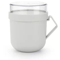   Brabantia Make & Take Soup Mug leveses bögre, 600 ml, hőálló fogantyú, beépített gőzkieresztő szelep, felső tárolórekesz, szivárgás- és légmentes záródás, BPA mentes műanyag, világosszürke - 203848