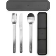   Brabantia Make & Take Cutlery Set komplett utazó evőeszköz készlet, 3db-os szett, r.m. acél, műanyag tok, BPA mentes, selyem matt/sötétszürke - 206641
