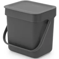   Brabantia Sort & Go konyhai szemetes felnyitható fedéllel, fogantyúval szelektív és komposzt gyűjtéséhez, 3L - A méret, sötétszürke - 209888