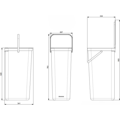 212826 Brabantia Sort & Go konyhai szemetes felnyitható fedéllel CAD rajza.