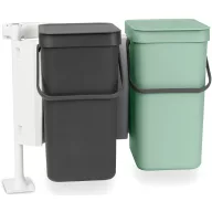   Brabantia Sort & Go Built in Bin beépített szemetes, ajtóra szerelhető, ajtóval együtt nyíló, felnyitható fedéllel, 2x12L - C méret, műanyag, sötétszürke és jáde zöld - 214448