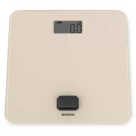   Brabantia ReNew elemmentes fürdőszobai mérleg, 5-150kg között, 0,1kg pontossággal mér, nagy LED kijelzővel, dimanóval tölthető, műanyag test, üveg fedlap, világos bézs - 223525