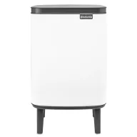   Brabantia Bo Waste Bin Hi hulladékgyűjtő felnyitható, Soft-Close fedéllel, magasított, lábakon álló, műanyag tartály, 7L - B méret, acél, fehér - 227165