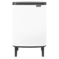   Brabantia Bo Waste Bin Hi hulladékgyűjtő felnyitható, Soft-Close fedéllel, magasított, lábakon álló, műanyag tartály, 12L - C méret, acél, fehér - 227240