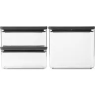  Brabantia tárolóedény készlet, 3db-os, 2x1,5L/1x3,5L, egymásra rakható, légmentes záródás, szögletes, sötétszürke, átlátszó műanyag tartály - 230783