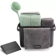   Brabantia SinkSide Cleaning Set konyhai tisztító szett 8db-os, szervező / mosogatókefe / vízlehúzó / 3db mikroszálas tisztítópárna / 2db mikroszálas tisztítókendő, sötétszürke, jáde zöld - 233340