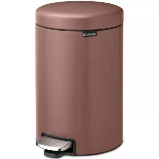 Brabantia NewIcon pedálos hulladékgyűjtő szagmentesen záródó Soft-Close fedél, műanyag tartály, 12L - X méret, acél, szaténrózsaszín taupe - 234002