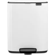   Brabantia Bo Pedal Bin pedálos hulladékgyűjtő szagmentesen záródó Soft-Close fedél, karcsú, négyzetes forma, műanyag tartály, 12L - C méret, acél, fehér - 236907