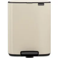   Brabantia Bo Pedal Bin pedálos hulladékgyűjtő szagmentesen záródó Soft-Close fedél, karcsú, négyzetes forma, műanyag tartály, 12L - C méret, acél, vlágos bézs - 238024