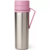   Brabantia Make & Take Insulated Flask duplafalú termosz 500 ml, hideg és meleg italok számára, szivárgásmentes, fogantyúval, r.m. acél, rózsaszín-lila - 244889