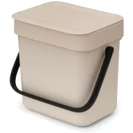   Brabantia Sort & Go konyhai szemetes felnyitható fedéllel, fogantyúval szelektív és komposzt gyűjtéséhez, 3L - A méret, világos bézs - 251689