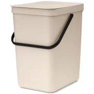   Brabantia Sort & Go konyhai szemetes felnyitható fedéllel, fogantyúval szelektív és komposzt gyűjtéséhez, 25L - J méret, világos bézs - 251764