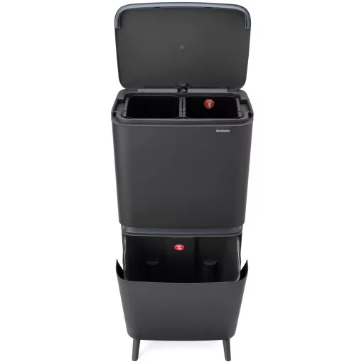 Brabantia SortUp Recycle Bin Hi 2 szintes szelektív hulladékgyűjtő torony lábakon, felhajtható fedéllel, 10+10+25L- J méret, műanyag, sötétszürke - 275043