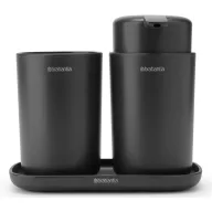   Brabantia ReNew 3db-os fürdőszobai pipere csomag - pumpás folyékonyszappan adagoló, fogkefetartó, pipere tálca, műanyag, sötétszürke - 280368