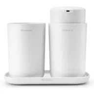   Brabantia ReNew 3db-os fürdőszobai pipere csomag - pumpás folyékonyszappan adagoló, fogkefetartó, pipere tálca, műanyag, fehér - 280382