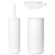   Brabantia MindSet 3db-os WC pipere csomag, sörtés fejű WC-kefe, WC-papír és tartalék WC-papír tartó, acél, szikrázó fehér ásványi textúra - 303920