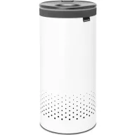   Brabantia Laundry Bin szennyestartó szellőző nyílásokkal, tépőzáras, mosható szennyesgyűjtő zsák, henger forma, közepes méret 35L, műanyag fedő, acél, fehér - 304866