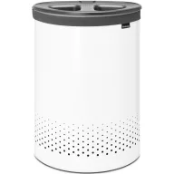   Brabantia Laundry Bin Selector szennyestartó szellőző nyílásokkal, 2 részes tépőzáras szennyesgyűjtő zsák, ovális forma, nagy méret 55L (2x27,5L), műanyag fedő, acél, fehér - 304903