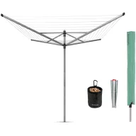   Brabantia Rotary Dryer Lift-O-Matic kerti ruhaszárító 50m, UV-álló, forgatható, D=45mm, állítható magasság, rögzítése földbe szúrható fém konzollal, védőzsákkal, csipesztartóval, metál szürke - 311321