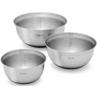   Brabantia Profile Bake & Mix, Mixing Bowl Set keverőtál szett, 1L/1,6L/3L, egymásba tehető, kiöntőperemmel, belső mérőskálával, hőálló, szilikon alj, r.m. acél test, selyem matt - 363900