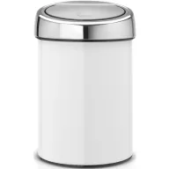   Brabantia Touch Bin fali/álló nyomófedeles hulladékgyűjtő XXS, 3L - A méret, acél fehér test, r.m. acél fényes fedő - 364488