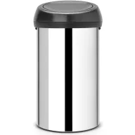  Brabantia Touch Bin nyomófedeles hulladékgyűjtő XXL, 60L - H méret, fényes r.m. acél test, matt fekete fedő - 402586