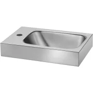   DELABIE LAVANDO WC keskeny r.m. acél fali kézmosó 35mm bal oldali csapfurattal, selyem, 450x300mm