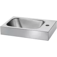   DELABIE LAVANDO WC keskeny r.m. acél fali kézmosó 35mm jobb oldali csapfurattal, selyem, 450x300mm
