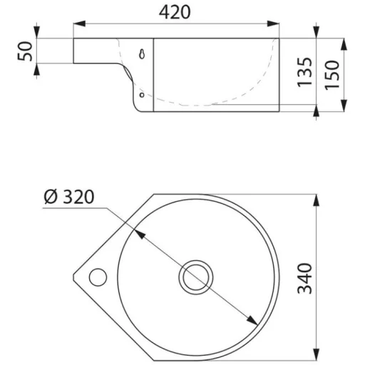 DELABIE MINIMAL fali sarok mosdókagyló szifontakaró nélkül, 35mm csapfurattal, r.m. acél, selyem, 1,2mm