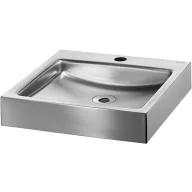   DELABIE UNITO fali kézmosókagyló 35mm-es középső csapfurattal, 395x400mm, 1,2mm r.m. acél selyem