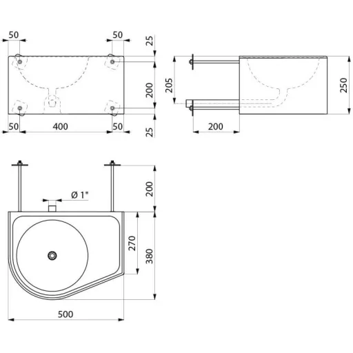DELABIE DUO S TC L vandálbiztos mosdó zárt testtel, jobb oldali tálcával, szervizfolyosós szereléshez