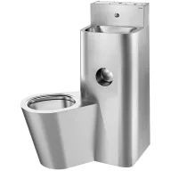   DELABIE kompakt fali börtön szaniter - blokkolásgátlós csappal szerelt vandálbiztos kézmosó, direkt öblítésű balos álló WC-vel, r.m. acél, 2 mm