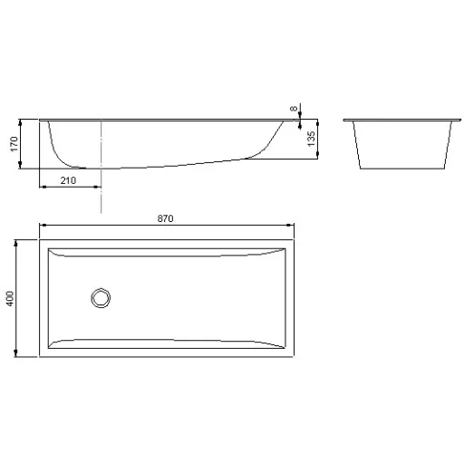 A BEBE gyerekfürdető kád 170mm mély, peremeivel együtt pedig 870x400mm nagyságú.