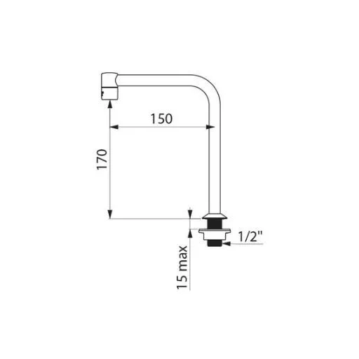 DELABIE fix kifolyó kézmosóhoz, álló, 150 mm kinyúlással, 170 mm magas kifolyással