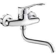   DELABIE fali mosogató csaptelep lyukas keverőkarral, lengő kifolyóval, L=200mm, ipari vízátfolyás, 26L/p
