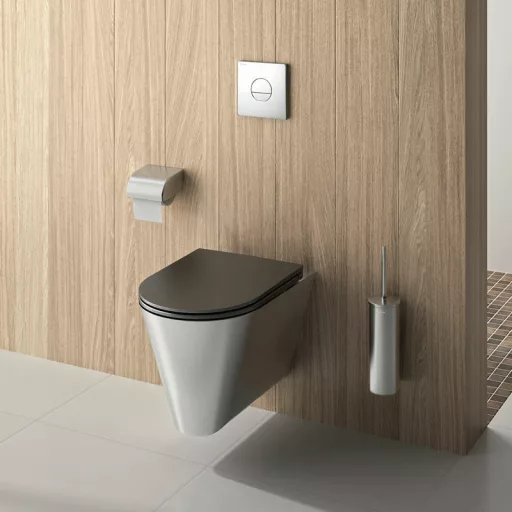 Fali WC-kefe tartó rozsdamentes acél házzal, biztonsági konzollal.